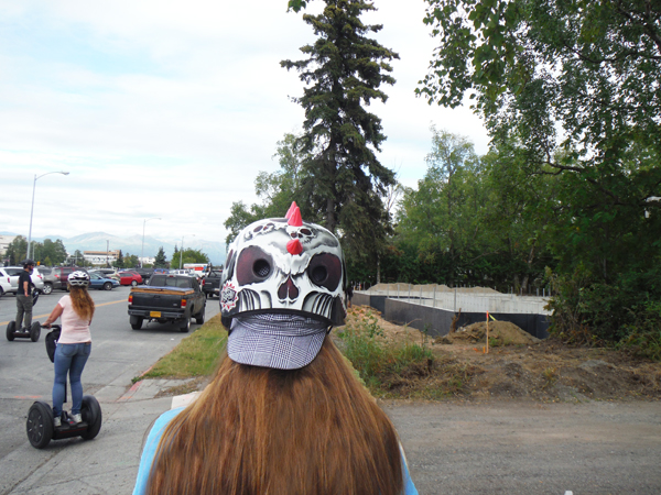 the back of Karen Duquette's helmet
